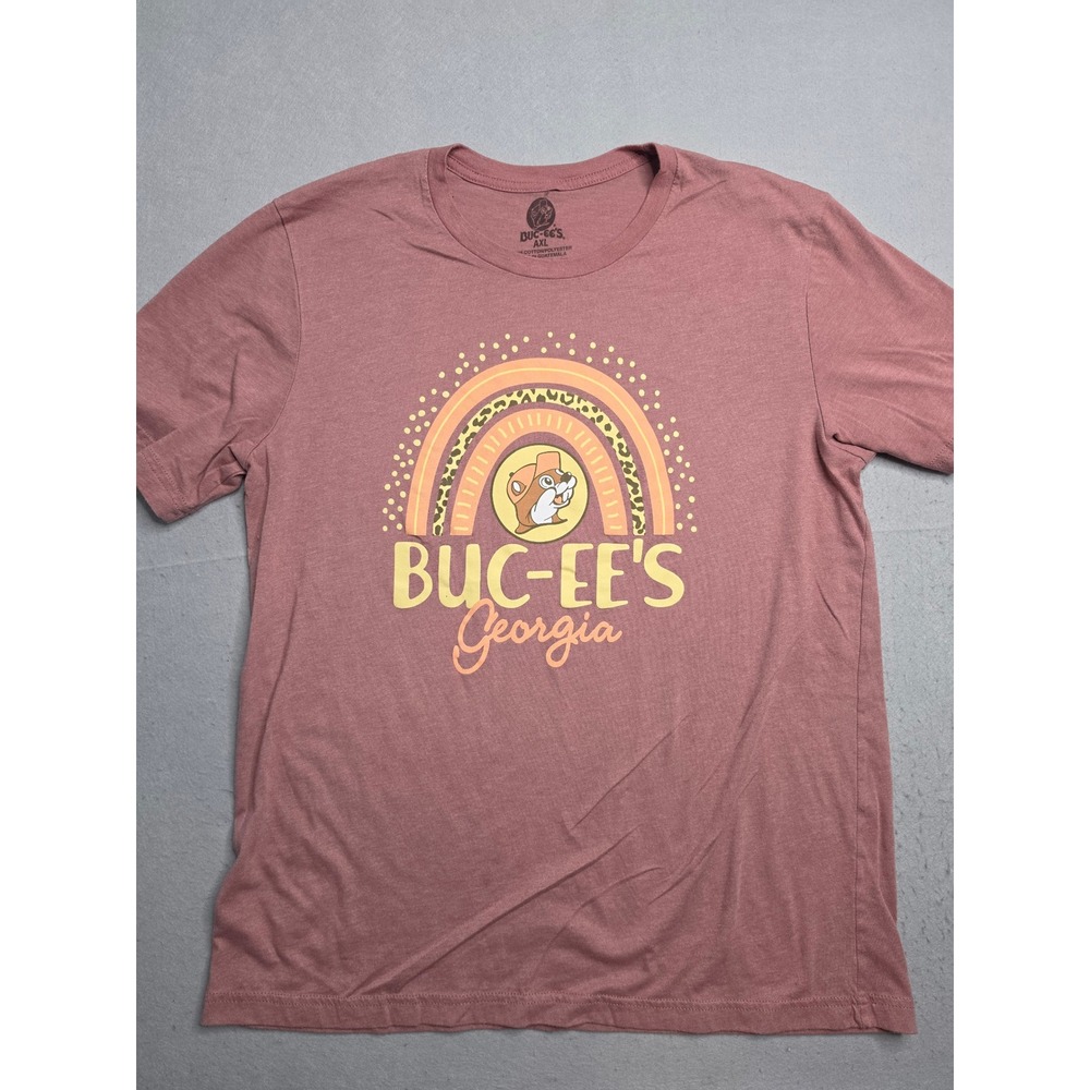 Buc-ee's T-Shirt Women's XL Dusty Rose Georgia Leopard Rainbow Graphic Cotton